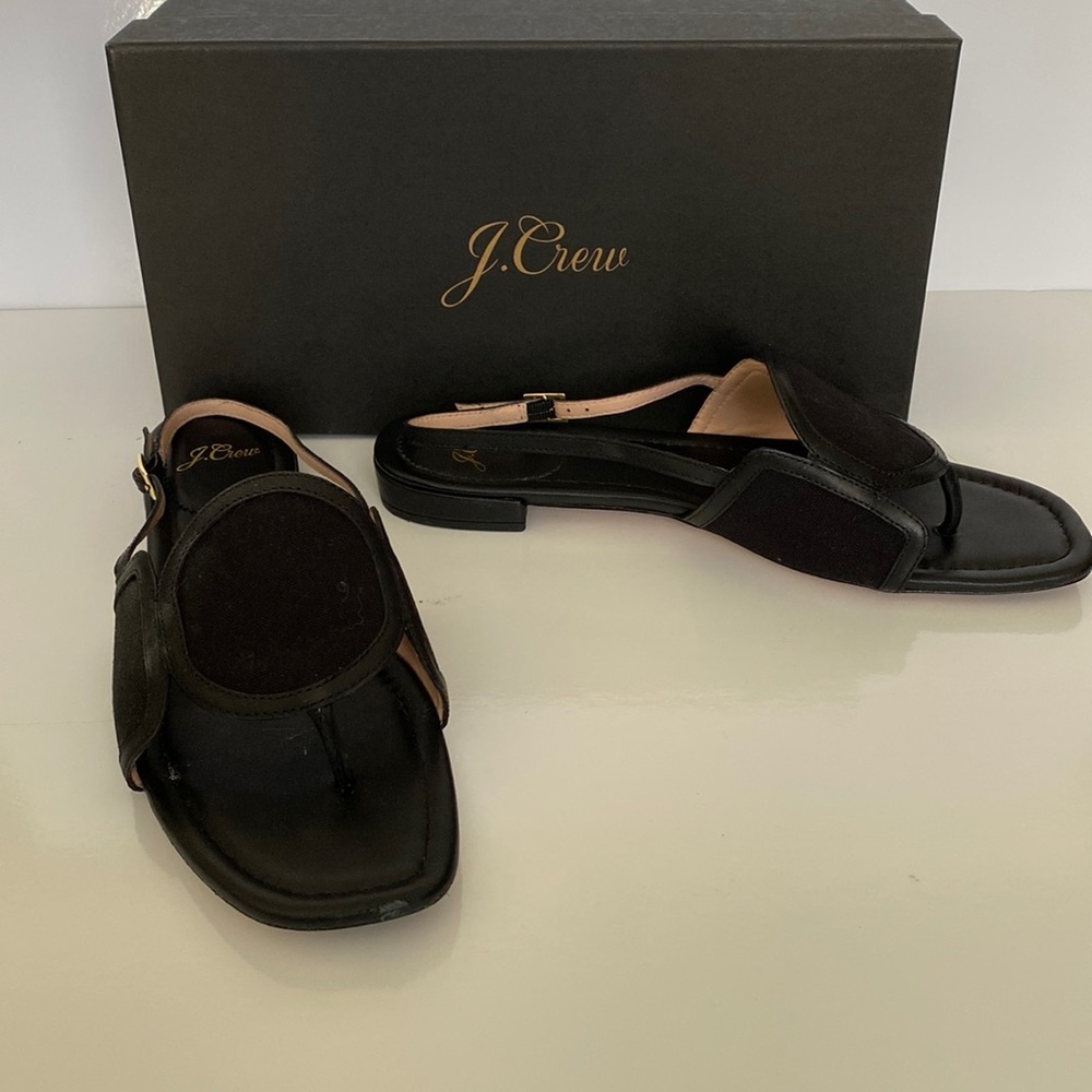 JCrew black sandals size 9 leather with fabric detail